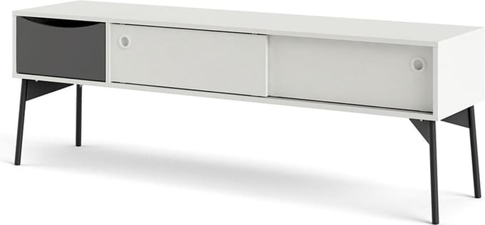 Elly TV-meubel 2 schuifdeuren, 1 lade mat wit, grijs.
