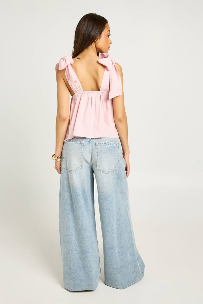 boohoo Dames Poplin Top Met Strikbandjes Op De Schouders | Roze | Maat: 38