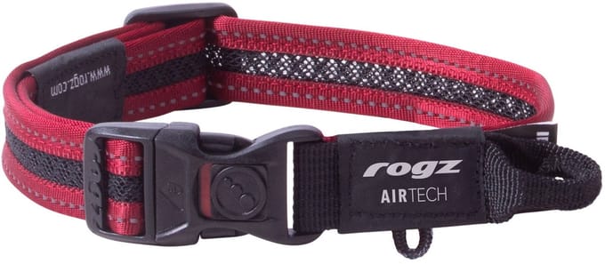 Rogz Air Tech Halsband Zwart&Donkerrood - Hondenhalsband - M 26-40 Cm