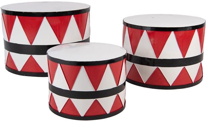 Clayre & Eef Kerstdecoratie Trommel Ø 47/ Ø 39 / Ø 31 cm Wit Rood Metaal
