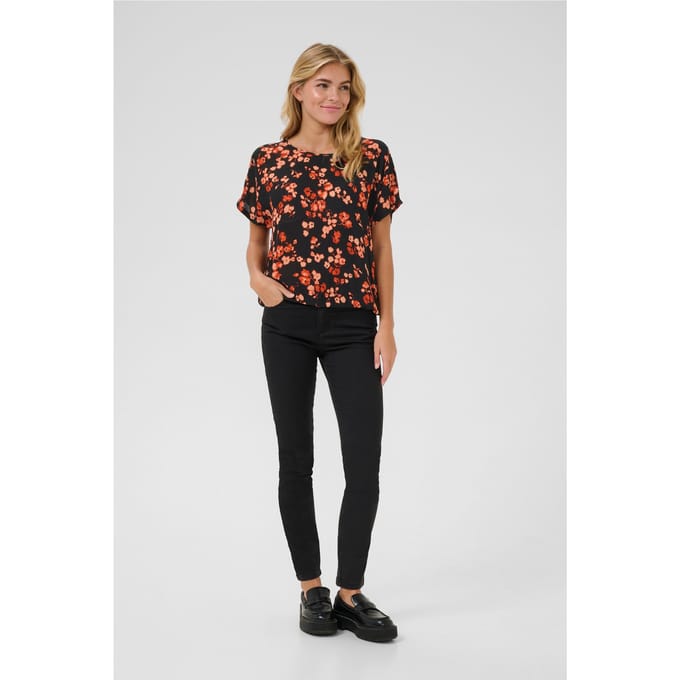 Blouse met korte mouwen Relaxed fit Red Flower floral