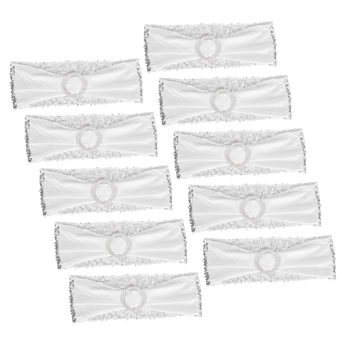 10 Stuks Stoel Sjerp Wasbare Elastische Stoelhoes Band Decoratie Set voor Bruiloft Feest Banket white