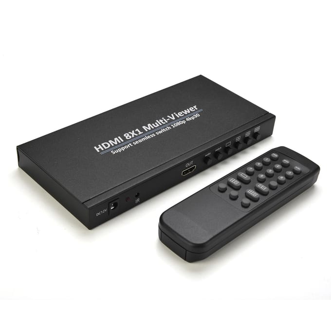 8x1 HDMI 4K Quad Multiviewer Schermverdeler 8 Schermsplitter met Naadloze Omschakeling zwart