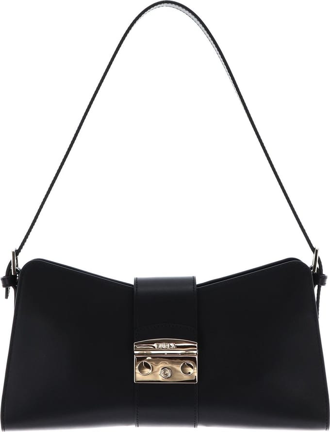 FURLA Leren Schoudertas Metropolis Shoulder Bag Remix Nero Zwart