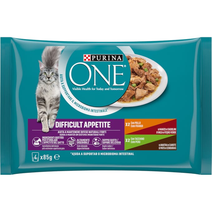 8x85g PURINA ONE Difficult Appetite Kip & Kalkoen natvoer voor katten