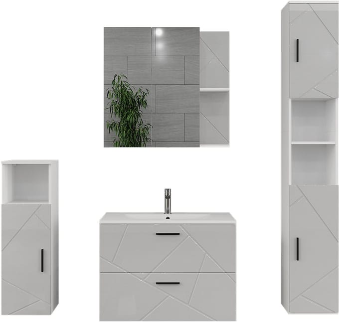 Vicco Badkamermeubelset Irma, Wit/Wit Hoogglans, 5-delig