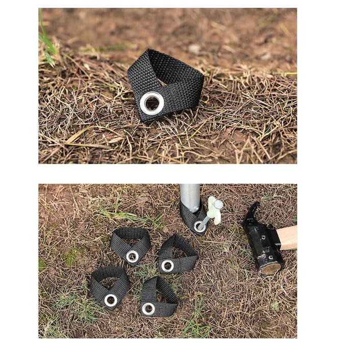 Boucle de fixation de poteau d'auvent extérieur, 8 pièces, support pour mât de pêche de Camping, accessoires d'auvent de tente, sangle noir