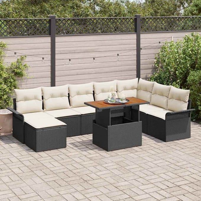 vidaXL - Tuinbank - Set - 9 - st - Zwart - en - crème