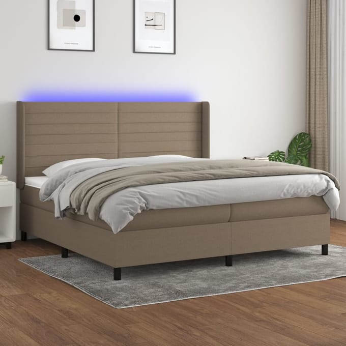 vidaXL - Boxspring - met - matras - en - LED - stof - taupe - 200x200 - cm
