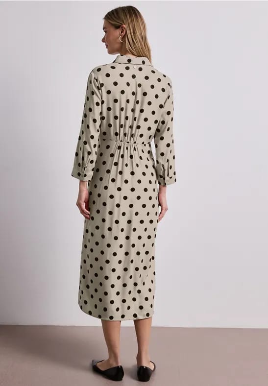 Midi-jurk met knopen en stippenpatroon