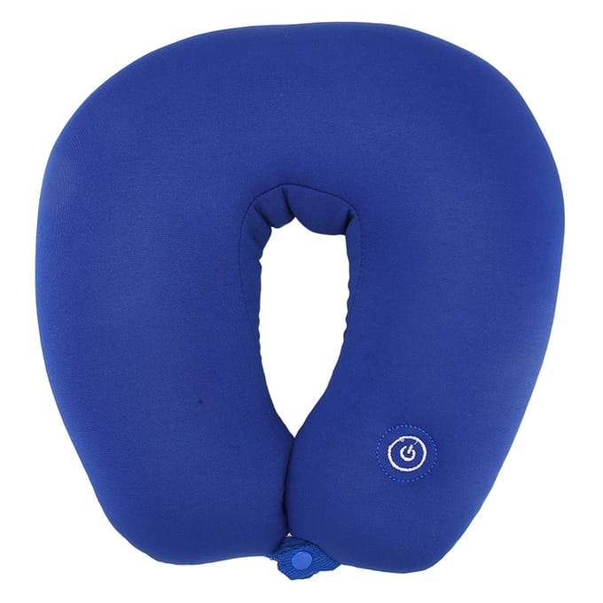 Oreiller de voyage en mousse à mémoire de forme en forme de U, message de vibration électrique, oreiller à message pour le cou d'avion, bleu blue