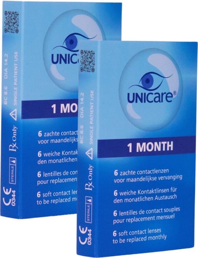 Unicare Zachte Maandlenzen - 12 stuks - Sterkte -6.50 - Hioxifilcon A - 57% water - Voor gevoelige ogen