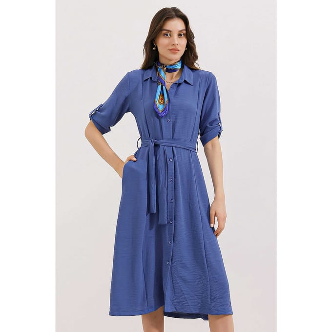 Textured Midi-jurk met Strik