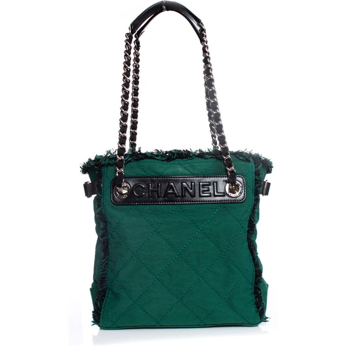Chanel Groene gewatteerde canvas tas
