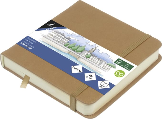Kangaro schetsboek - 12x12cm - taupe - PU-hardcover - met elastiek en leeslint