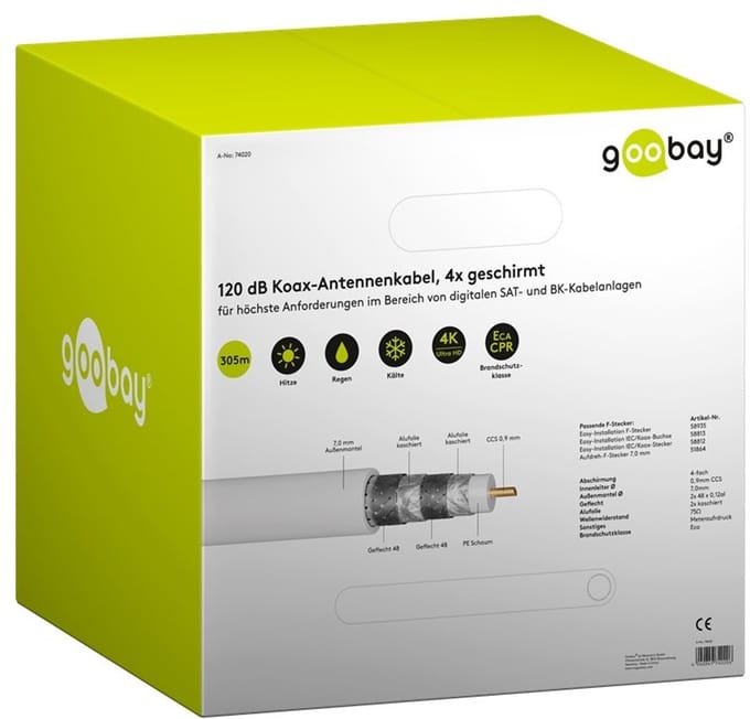 Goobay 120 dB SAT Coaxial Cable, 4x Shielded, CCS 305 m