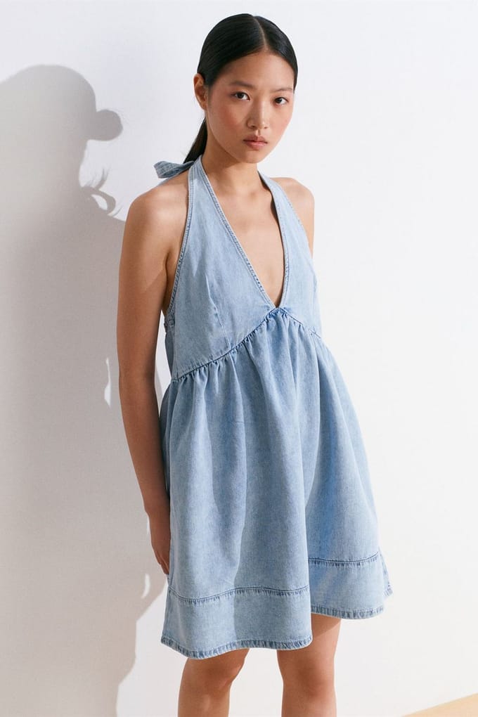 Mini Katoenen Denim Halterjurk