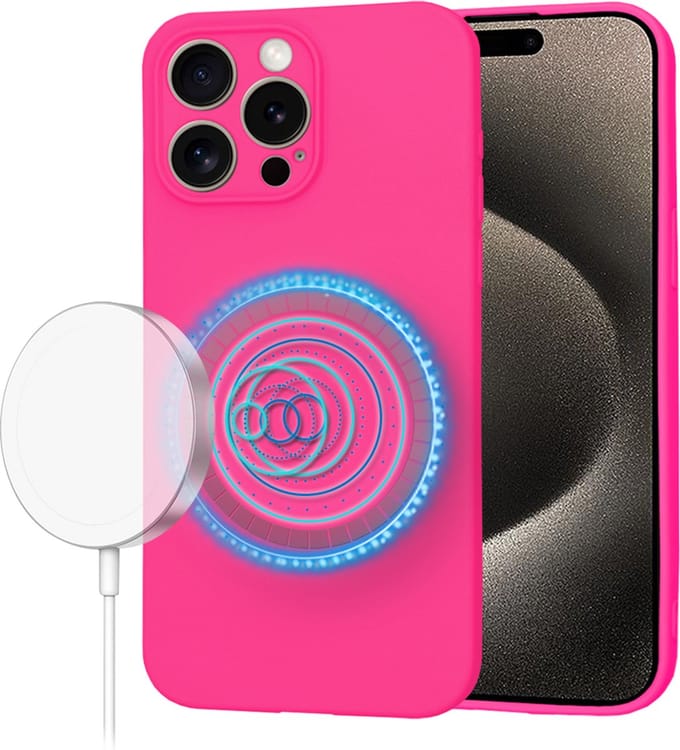Hoesje geschikt voor Apple iPhone 15 Pro Max - Techsuit Soft Flex Silicone Back Cover - Geschikt voor MagSafe - Hot Pink