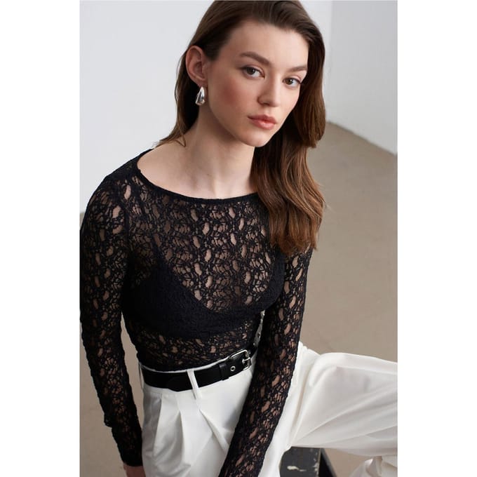 Slim Fit Kanten Bootsvorm Blouse