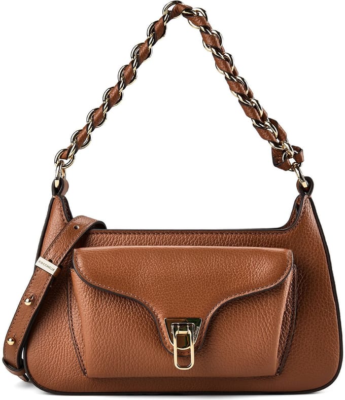 COCCINELLE Leren handtas schoudertas Beat Grained Leather Handbag Cognac bruine