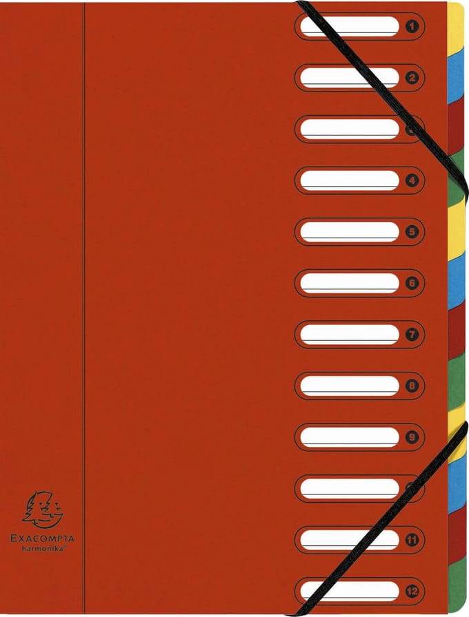 Exacompta 6x Sorteermap HARMONIKA® met uitrekbare rug en uitgesneden vensters - 12 indelingen - Rood - 55125E