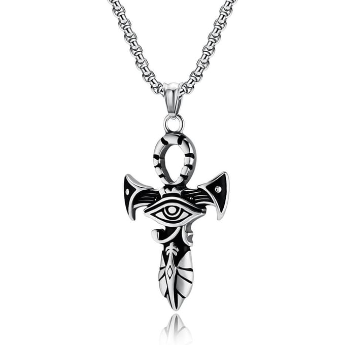 Collier Épée Ancienne en Acier Titane Style Rétro Européen et Américain Œil d'Horus Croix black