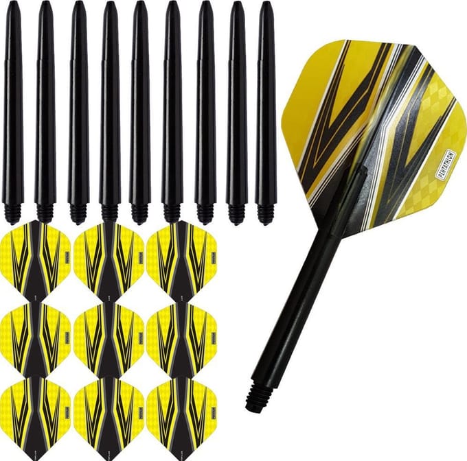 ABC Darts - Dart Flights en Dart Shafts - Pentathlon Spitfire Zwart Geel - 3 sets