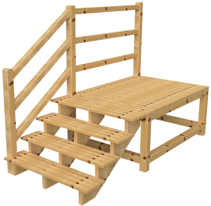 MILANO buitentrap 4 treden H71 cm - bordes L189 x B120 cm - trapleuning links - bordesleuning links