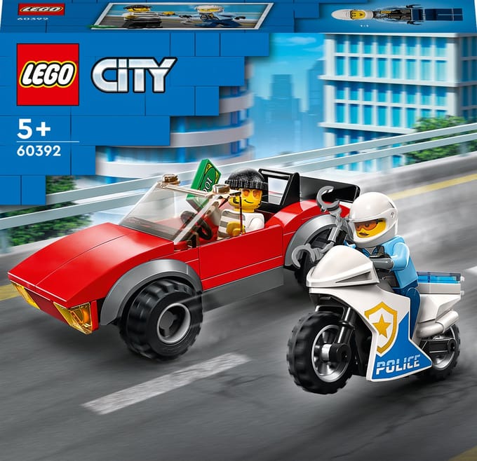 LEGO City Achtervolging auto op politiemotor, Speelgoed voor Kinderen vanaf 5 Jaar 60392
