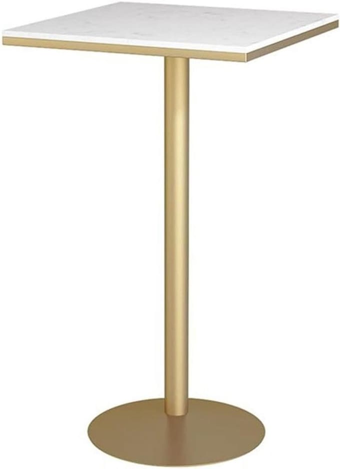 Marmeren Bartafel - Eettafel Vierkant - Kleine Ruimtes - Gouden Pootbasis - 55 cm - Wit