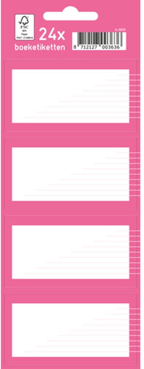 Kangaro boeketiketten - 7,5 x 5 cm - pak a 24 etiketten - roze/wit