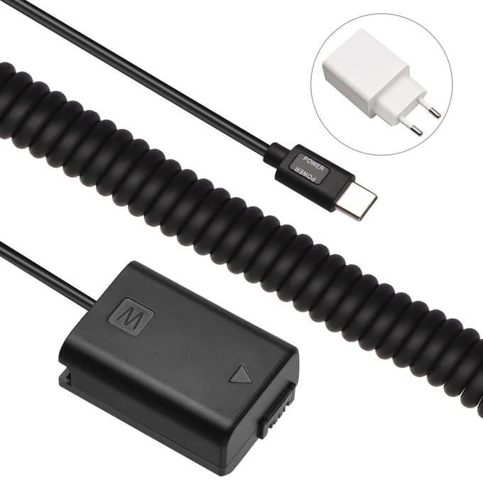 Andoer Type-C NP-FW50 Batterie factice Coupleur CC 20 W Adaptateur PD Remplacement pour Sony A7S2 A7S A7 II R EU Plug noir