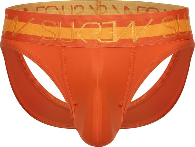 Sukrew V-Thong Jaffle Oranje - Maat M - Herenstring - String Jockstrap Combinatie - Mannen Ondergoed
