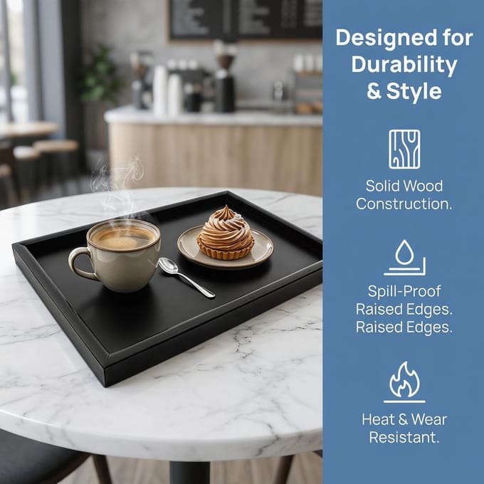 Solidchoice - Houten Dienblad met Zwart Tafelkleed voor Thuis en Horeca