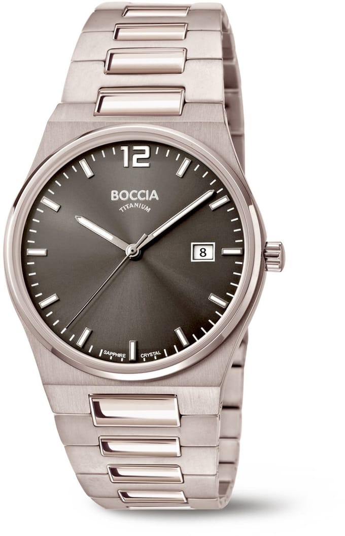 Boccia Titanium 3661-02 Heren Horloge - Saffierglas - Zilverkleurig - 39 mm breed - Quartz - Vouw/Vlindersluiting - 5 ATM (douchen)