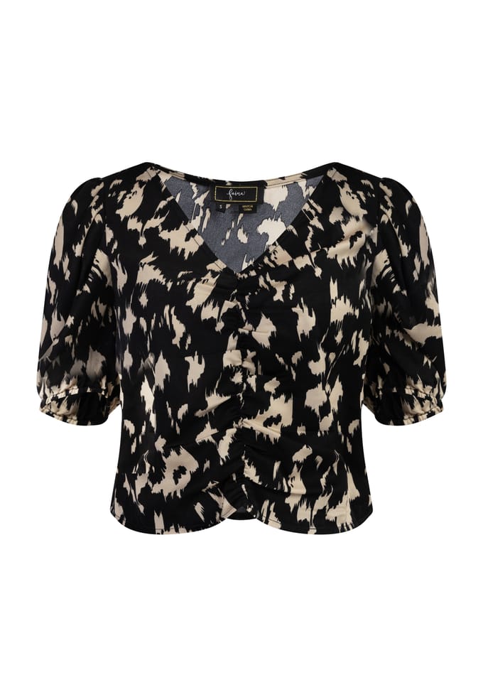 Faina Gedrapeerd blouseoverhemd Dames zwart/beige