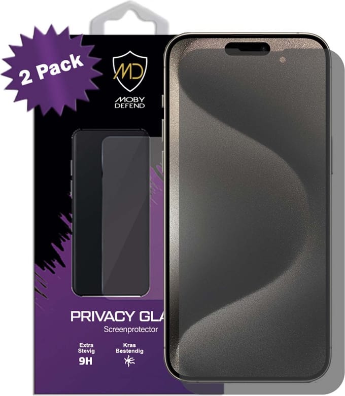 2-Pack MobyDefend Screenprotectors - Geschikt voor iPhone 15 Pro Max - HD Privacy Glass Screensavers