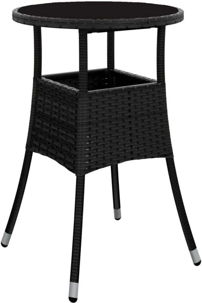 Ronde Tuintafel Ø60 cm Polyratten met Veiligheidsglas Tafelblad Zwart