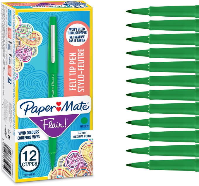 Paper Mate Flair viltstiften | medium punt (0,7 mm) | groen | 12 stuks