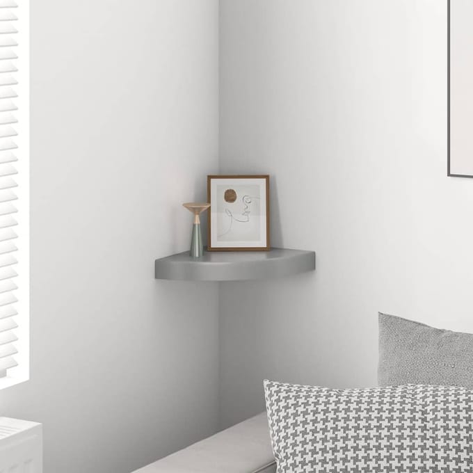 vidaXL - Hoekschap - zwevend - 25x25x3,8 - cm - MDF - hoogglans - grijs