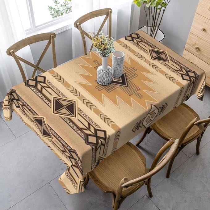 Nappe Rectangle Étanche Style Amérindien Sud-Ouest Décoration Table de Cuisine Nappe Lavable Décorations de Mariage 145x145cm