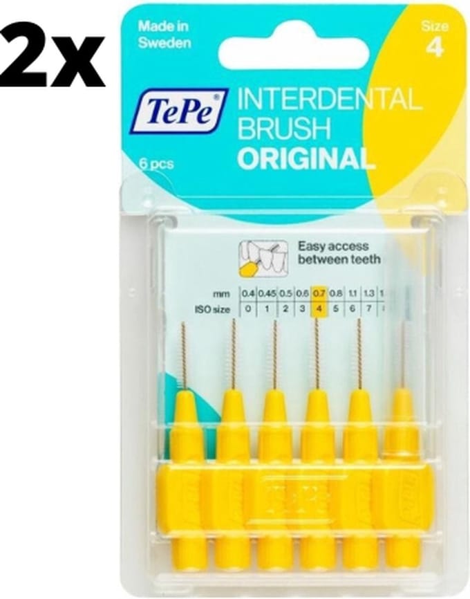 TePe Ragers Geel 0,7mm - 2 x 6 stuks - Voordeelverpakking