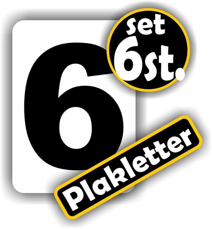 Jerma - Plakcijfers nr. - 6 - Sticker - set 6 st. - 7 x 5 cm - Zelfklevend - Vinyl - Weerbestendig