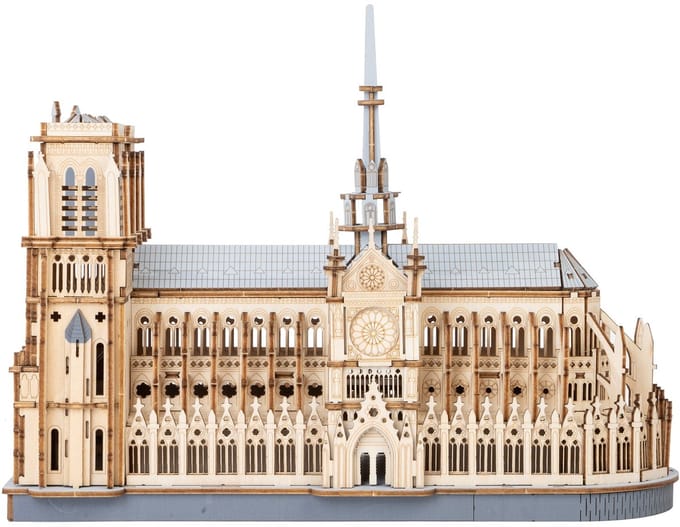 Robotime, DIY 3D Houten Modelbouwpakket, Paris Cathedral, TG511, 25,7x12,6x22,8cm