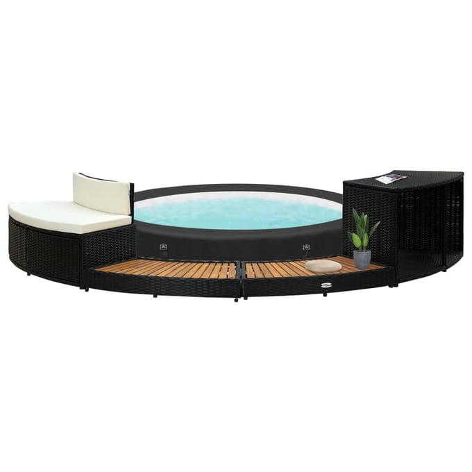 vidaXL Spa-ombouw poly rattan en massief acaciahout zwart
