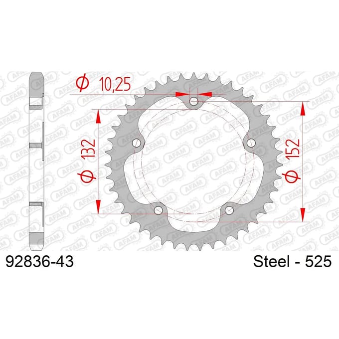 Stalen motortandwiel achteraan Afam 525 43 dents