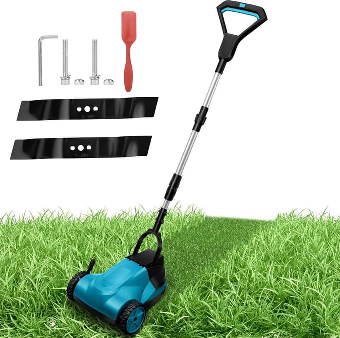 Accu Grasmaaier - Kleine Grasmaaier - Gazon Onderhoud - Borstelmotor - 21 cm Snijbreedte - Blauw
