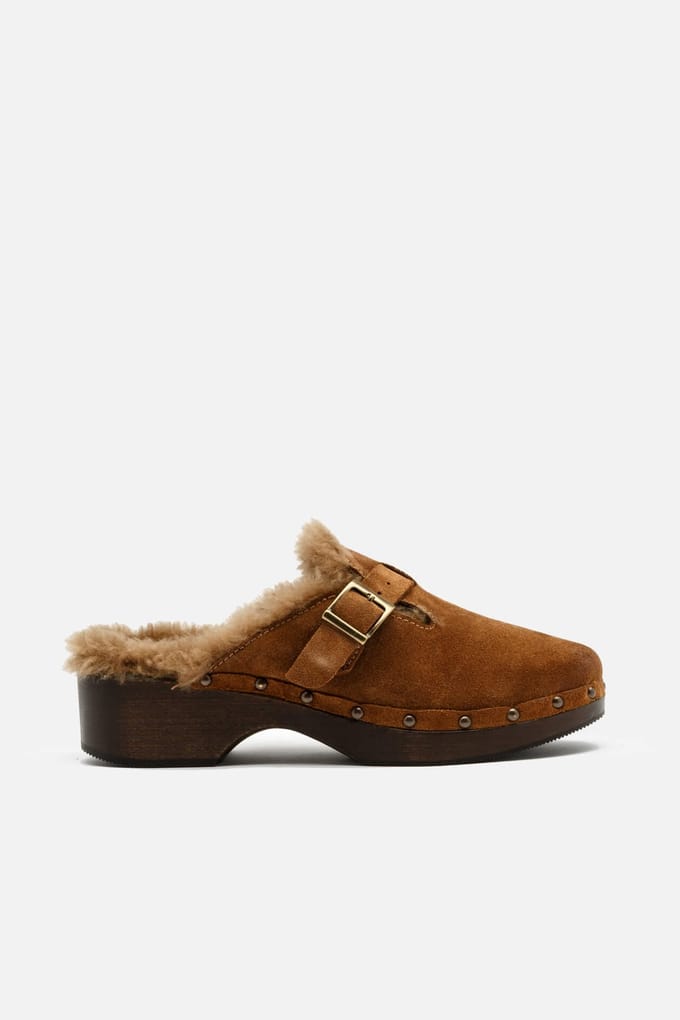 RE/DONE 70s Clog Shearling Cognac Suede And Sherling Größe: 41 | Loafer Outlet | Damen