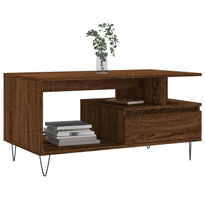 Vidaxl Salontafel, Bruin Eiken 90X49X45 Cm, Materiaal Houtvezelplaat