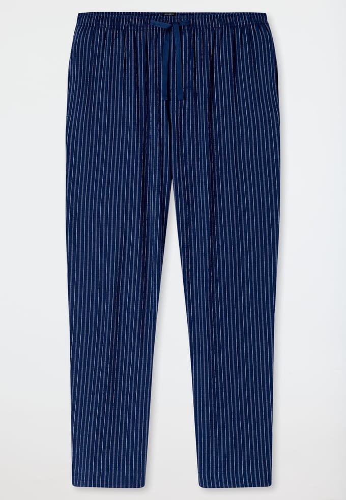 Langere broek van geweven seersucker met navy gestreepte strepen - Mix+ Relax 52
